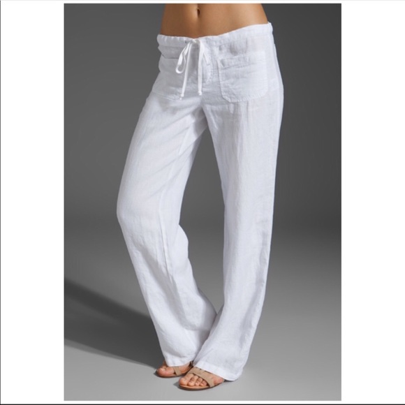 White Linen Drawstring Trousers Outlet 